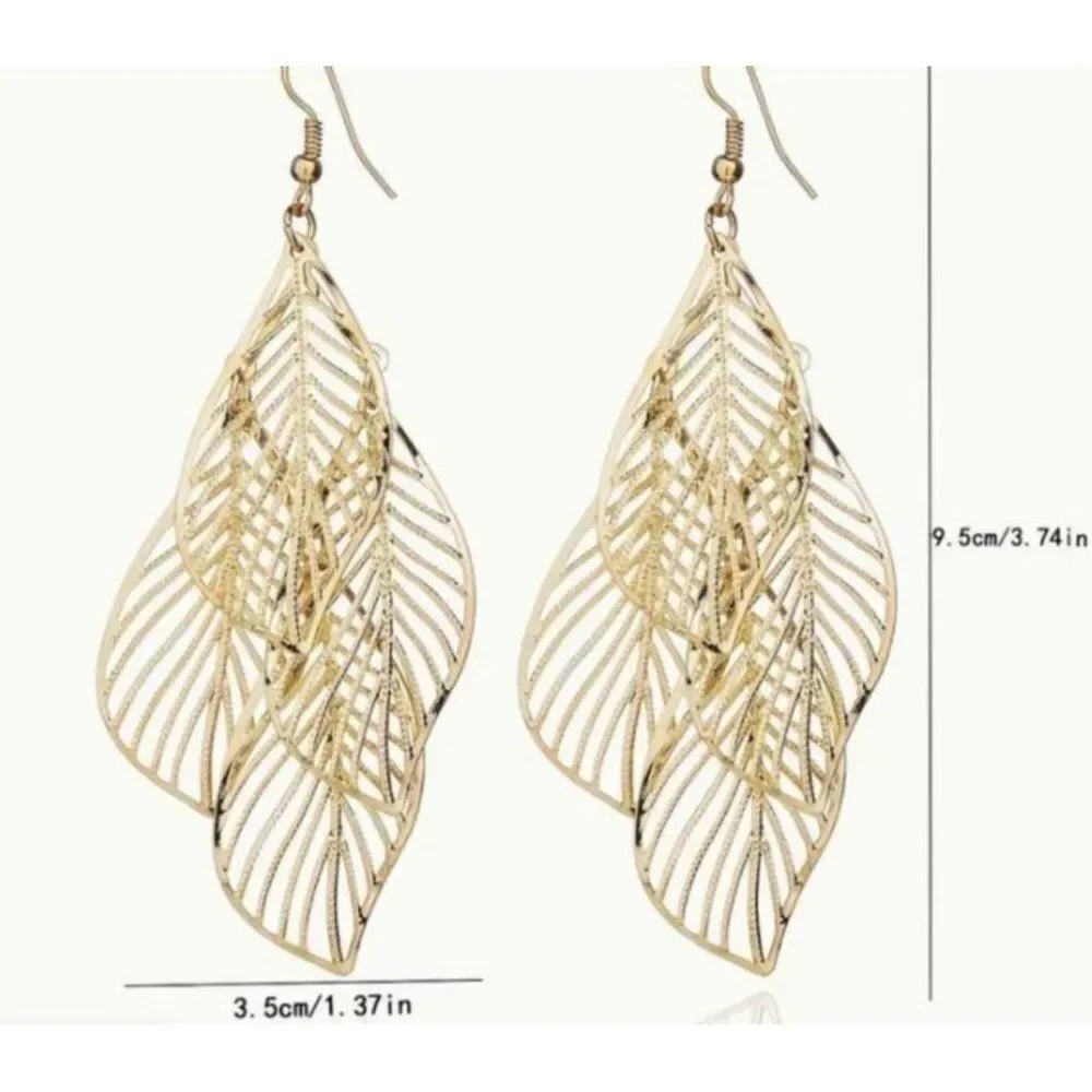 Multi-Layer Hollow‎ Leaf Dangle Earring New